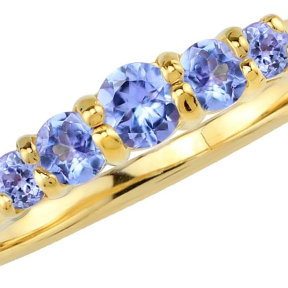 Genuine Tanzanite Stackable Ring - 5-Stone Gold P… - image 1